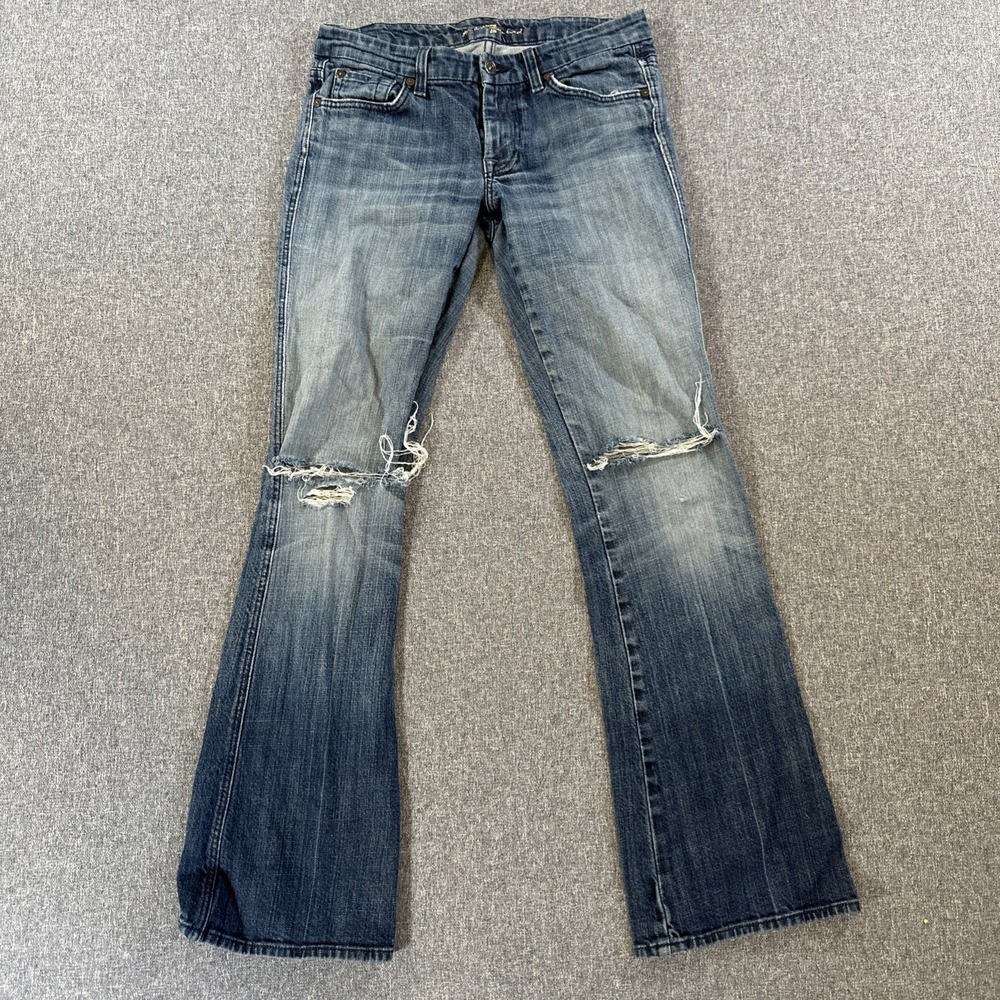 7 For All Mankind A Pocket Flare Jeans Womens Size 28 Made In USA Distressed